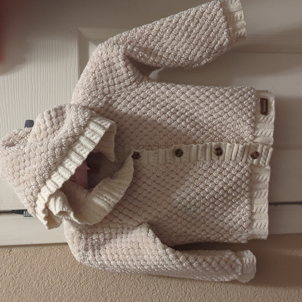 Fuzzy soft warm mayoral jeans toddler sweater,cardigan,jacket,cream ivory 4t